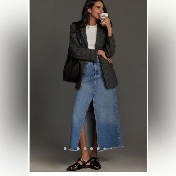 NWT Anthropologie Petite Pilcro The Madi Slit Front Denim Skirt Sz 6P - Picture 2 of 15